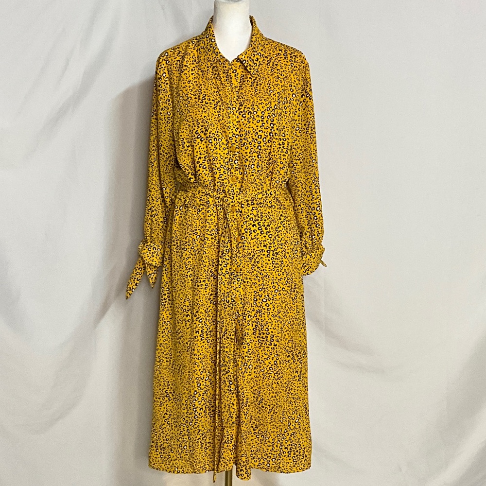New York & Company Mustard & Brown Animal Print Long Sleeve Dress